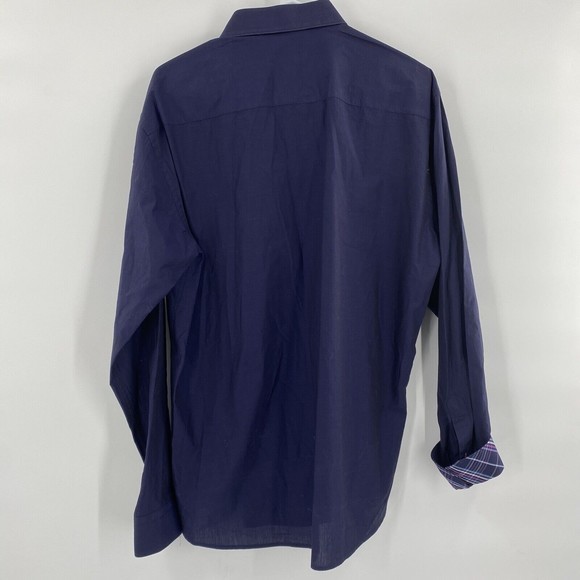 Jared Lang Button Up Shirt Extra Large Navy Long Sleeve Plaid Flip Cuffs XL - Picture 3 of 6